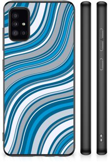 Telefoonhoesje Samsung Galaxy A51 TPU Gripcase met Zwarte rand Golven Blauw