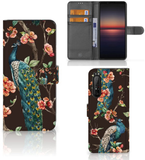 Telefoonhoesje Sony Xperia 1 II Flipcase Cover Pauw met Bloemen