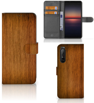 Telefoonhoesje Sony Xperia 1 II Wallet Book Case Donker Hout