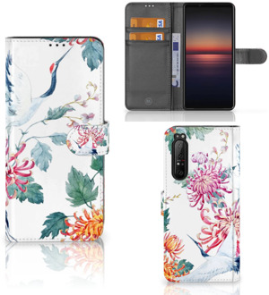 Telefoonhoesje Sony Xperia 1 II Wallet Bookcase Bird Flowers