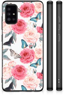 Telefoontas Samsung Galaxy A51 Smartphone Hoesje met Zwarte rand Butterfly Roses