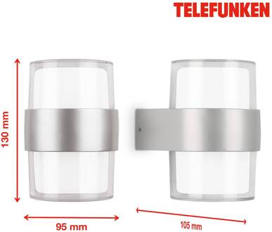 Telefunken Cludu LED buitenwandlamp, zilver roestvrij staal, helder, opaal