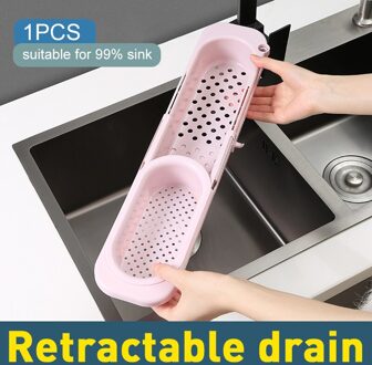 Telescopische Gootsteen Plank Keuken Zeep Spons Gootsteen Rek Wastafels Houder Organizer Sink Opslag Mand Keuken Gadgets roze