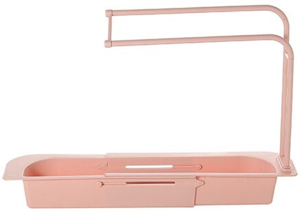 Telescopische Gootsteen Plank Zeep Spons Afvoer Rack Opslag Mand Tas Kraan Houder Verstelbare Badkamer Houder Gootsteen Keuken Accessorie Roze