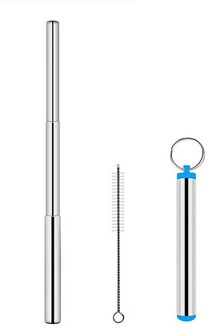 Telescopische Rietje Draagbare Roestvrij Staal Reizen Straw Herbruikbare Stro Met 1 Borstel En Metalen Draagtas Keuken Gadgets Blauw