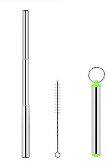 Telescopische Rietje Draagbare Roestvrij Staal Reizen Straw Herbruikbare Stro Met 1 Borstel En Metalen Draagtas Keuken Gadgets groen