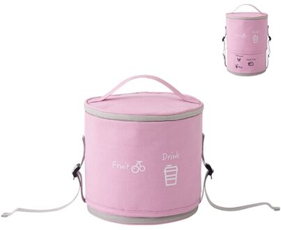 Telescopische Ronde Lunch Tas Doos Geïsoleerd Thermische Oxford Waterdicht Voedsel Picknick Zakken Snack Cooler roze