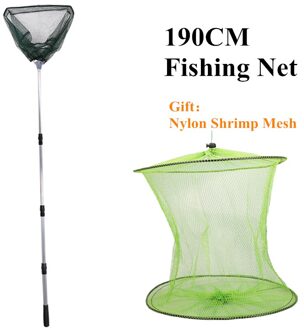 Telescopische Visnet Intrekbare Aluminiumlegering 130/155/190Cm Vis Netto Pole Opvouwbare Landing Net Met Nylon garnalen Mesh 190CM hand- net