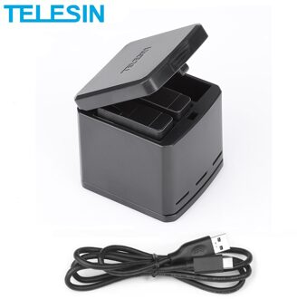 Telesin 3 Manier Batterij Oplader Met Usb Type-C Kabel Opslag Charger Box Voor Gopro Hero 5 6 7 8 Zwart Camera Accessoires