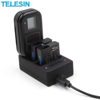 Telesin 3 Slots Batterij Lader Originele Wifi Afstandsbediening Oplader Gopro Hero 5 Hero 6 7 8 Zwart