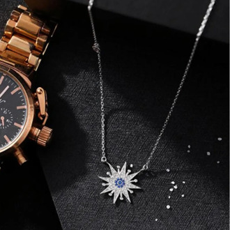 Temperament Beautiful 925 Sterling Silver Jewelry Korean Fashion Female Sun Flower Zircon Pendant Necklace H270