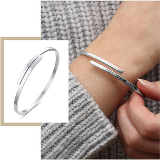 Temperament Thin Bangle for Women Customized Name Inspirational Words Quotes Stainless Steel Cuff Bracelet Candid Party Jewelry