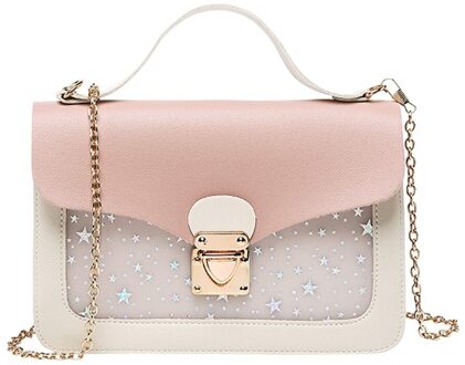 Temperament Vrouwen Zacht Lederen Kleine Vierkante Zakken Handtas Party Purse Ketting Roze Lovertjes Luxe Crossbody Bag # Yj