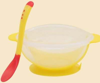 Temperatuur Sensing Feeding Lepel Kind Servies Voedsel Kom Leren Gerechten Service Plaat/Tray Baby Servies Set geel