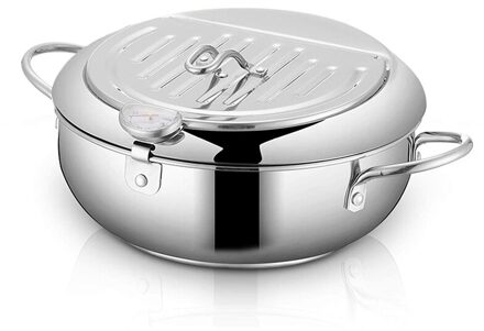 Tempura Friteuse, 2.2L Mini 304 Rvs Frituren Pot Pan, met Temperatuurregeling En Olie Filter Rack Deksel 8.0Inch