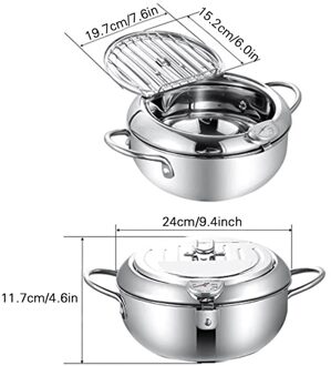 Tempura Friteuse Met Thermometer En Deksel Anti-aanbak Rvs Friteuse Japanse Friteuse Pot Voor Keuken Koken KN9782H02