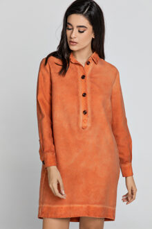 Tencel oranje overhemdjurk - S