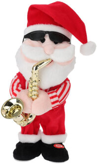Tender Toys Kerstman pop - met saxofoon - dansend met muziek - 35 cm- kerstfiguur