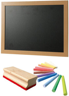 Tender Toys Schoolbord/krijtbord incl. 13 kleuren krijtjes met wisser 30 x 40 cm - Krijtborden Zwart