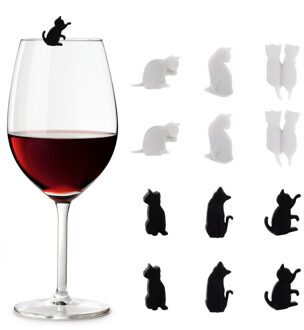 Tendycoco 12Pcs Glas Markers Siliconen Kat Drink Cup Identificatie Charms Glas Cup Teken Voor Party Bar Club (Gemengde kleur)