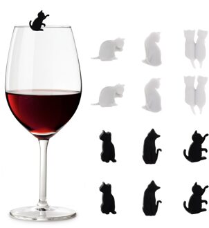 Tendycoco 12Pcs Glas Siliconen Markers Creatieve Kat Vormige Glazen Beker Teken Glas Bedels Identifiers Voor Club Bar
