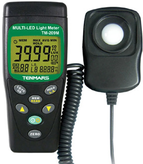 TENMARS TM-209M LUX/FC Multi-LED Light Meter Measuring Intensities of Illumination in Lux or Foot-Candle，Multi-Color LED Light.