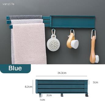 Tenmiu Roterende Multi Pole Handdoek Opbergrek Badkamer Wc Handdoekenrek Non Geperforeerde Plastic Keuken Handdoekenrek Haak Blauw