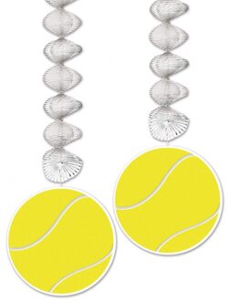 Tennisbal rotorspiraal 4x stuks 76 cm - Plafond hangers - Tennis thema feestartikelen/decoraties/versiering