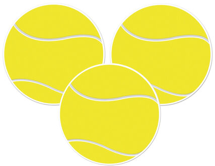 Tennisbal sport decoratie sticker versiering - 3x - geel - dia 13 cm - vinyl
