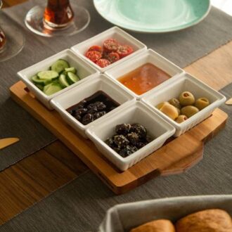 Tepe Lux Ontbijt Set Met 6 Stuks 13 Porselein Cup Houten Deksels En Lade 100% Gezonde Nuttig Machine Wasbare