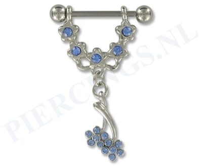 Tepelpiercing hangende bloem blauw