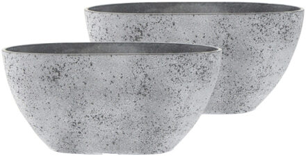 Ter Steege 2x stuks bloempot/plantenpot balkonbak van gerecycled kunststof beton grijs D36 x 16 en H16 cm - Plantenpotten