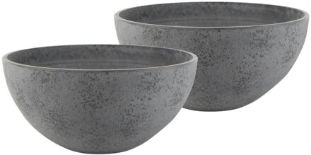 Ter Steege 2x stuks bloempot/plantenpot schaal van gerecycled kunststof donkergrijs D55 en H23 cm