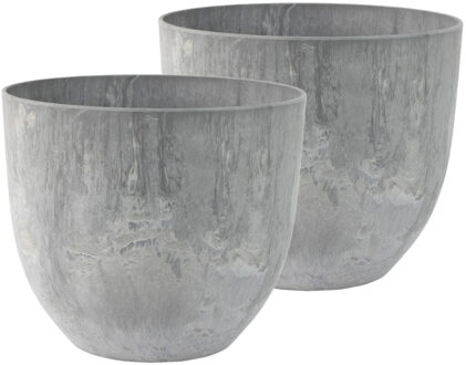 Ter Steege 2x stuks bloempot/plantenpot van gerecycled kunststof betongrijs D28 en H24 cm - Plantenpotten