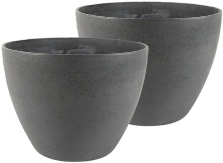 Ter Steege 2x stuks bloempot/plantenpot van gerecycled kunststof donkergrijs D29 en H22 cm
