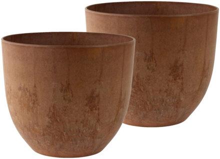 Ter Steege 2x stuks bloempot/plantenpot van gerecycled kunststof terra bruin D28 en H24 cm - Plantenpotten