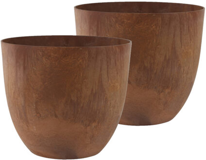 Ter Steege 2x stuks bloempot/plantenpot van gerecycled kunststof terra bruin D38 en H33 cm - Plantenpotten