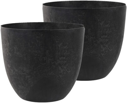 Ter Steege 2x stuks bloempot/plantenpot van gerecycled kunststof zwart D45 en H38 cm