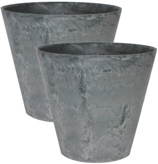 Ter Steege 2x stuks plantenpot/bloempot in een natuursteen look Dia 27 cm en Hoogte 24 cm grijs - Plantenpotten