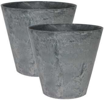 Ter Steege 2x stuks plantenpot/bloempot in een natuursteen look Dia 32 cm en Hoogte 29 cm grijs - Plantenpotten