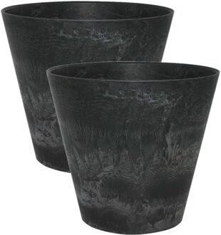 Ter Steege 2x stuks plantenpot/bloempot in een natuursteen look Dia 32 cm en Hoogte 29 cm zwart - Plantenpotten