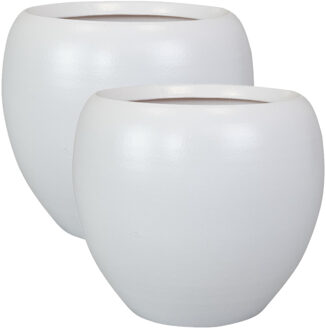 Ter Steege 2x stuks plantenpot/bloempot in een strakke Modern design look wit Dia 19 cm en Hoogte 16 cm - Plantenpotten