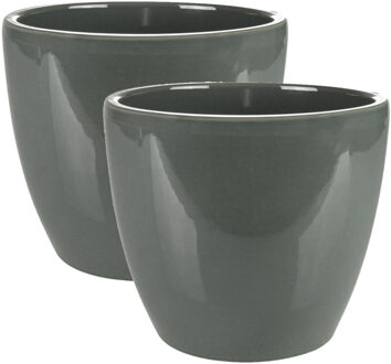 Ter Steege 2x stuks plantenpot/bloempot in een strakke Scandinavische look antraciet Dia 15 cm en Hoogte 12 cm - Plantenpotten Grijs