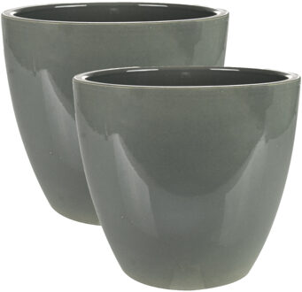 Ter Steege 2x stuks plantenpot/bloempot in een strakke Scandinavische look antraciet Dia 18 cm en Hoogte 16 cm - Plantenpotten Grijs