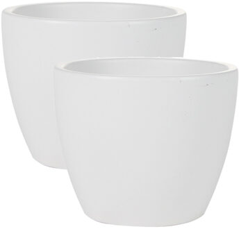 Ter Steege 2x stuks plantenpot/bloempot in een strakke Scandinavische look wit Dia 13 cm en Hoogte 11 cm - Plantenpotten