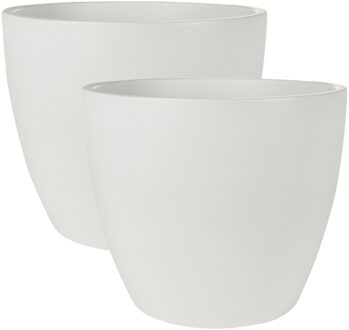 Ter Steege 2x stuks plantenpot/bloempot in een strakke Scandinavische look wit Dia 33 cm en Hoogte 28 cm - Plantenpotten