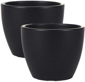 Ter Steege 2x stuks plantenpot/bloempot in een strakke Scandinavische look zwart Dia 13 cm en Hoogte 11 cm - Plantenpotten