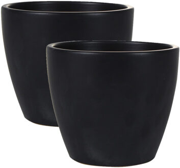 Ter Steege 2x stuks plantenpot/bloempot in een strakke Scandinavische look zwart Dia 18 cm en Hoogte 16 cm - Plantenpotten