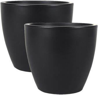 Ter Steege 2x stuks plantenpot/bloempot in een strakke Scandinavische look zwart Dia 20 cm en Hoogte 19 cm - Plantenpotten