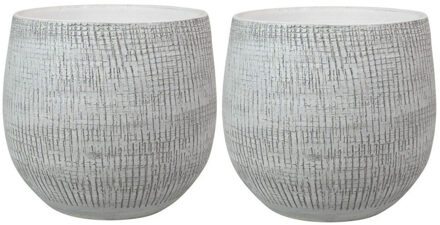 Ter Steege 2x stuks plantenpotten/bloempotten in een strakke Modern design look wit/zwart Dia 18 cm en Hoogte 1